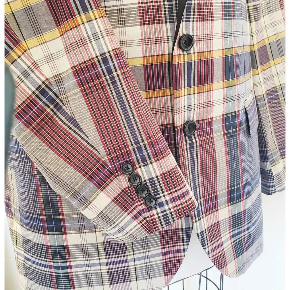 J. Crew Plaid Sport Coat in Blue, Cream, Yellow, and Black